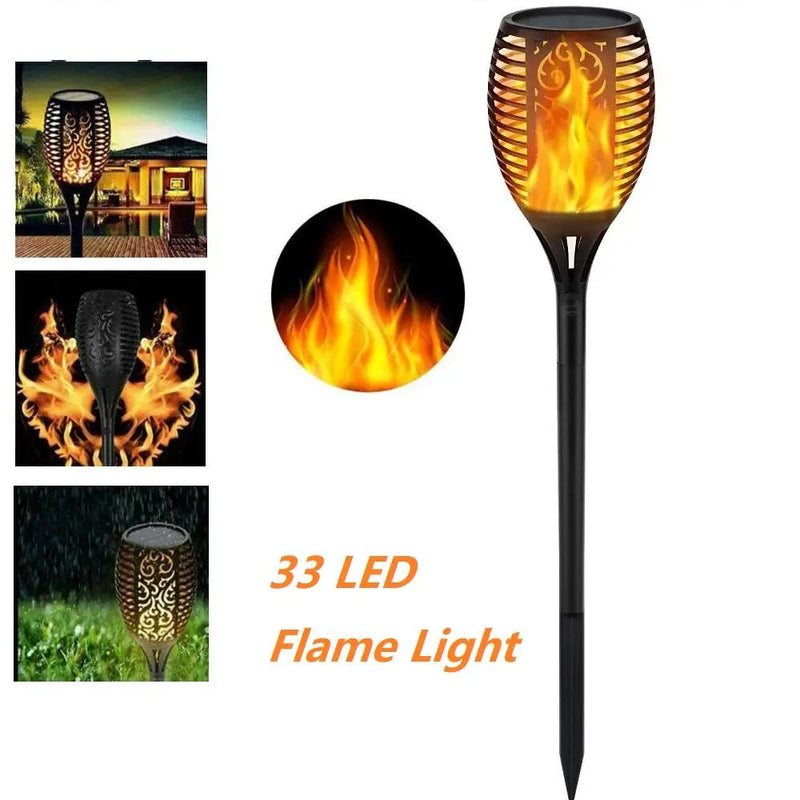 33 Led Outdoor Waterproof Solar Powered Small Torch Flame Lights - Puck's
