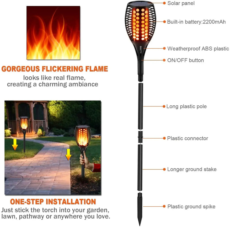 33 Led Outdoor Waterproof Solar Powered Small Torch Flame Lights - Puck's