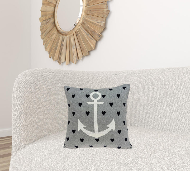 Casual Square Grey Nautical Anchor Accent Pillow - Puck's
