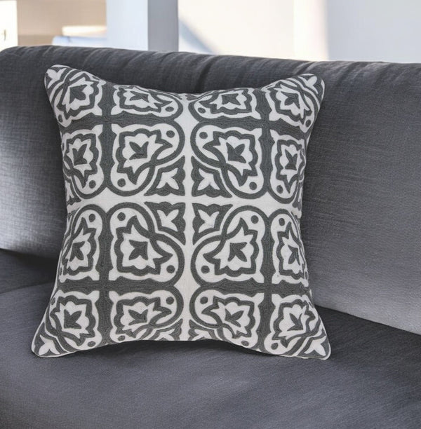 20" X 7" X 20" Traditional Gray And White Cotton Pillow Cover With Poly Insert-1