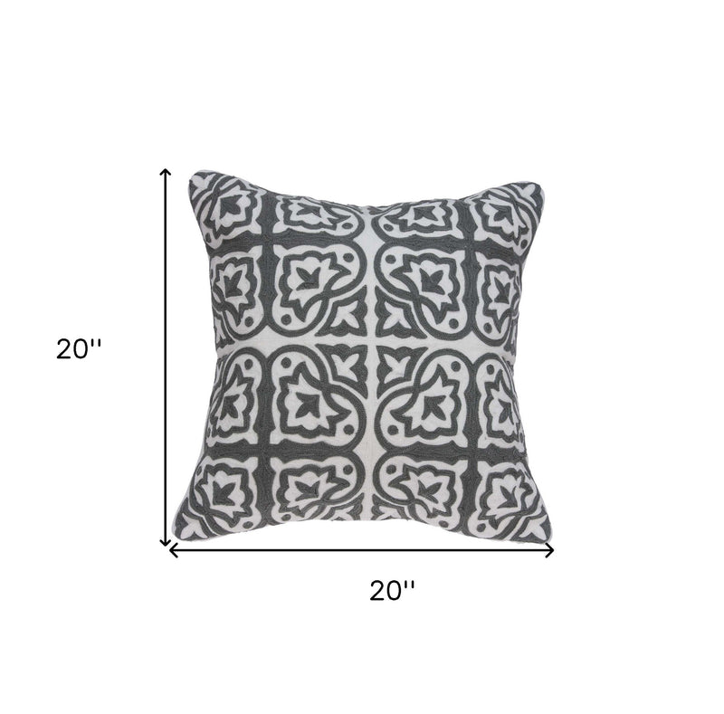 20" X 7" X 20" Traditional Gray And White Cotton Pillow Cover With Poly Insert-7