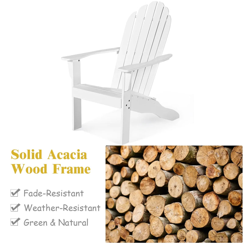 Outdoor Adirondack Chair Accent Chair Solid Wood Durable Patio Garden Furniture White - Puck's