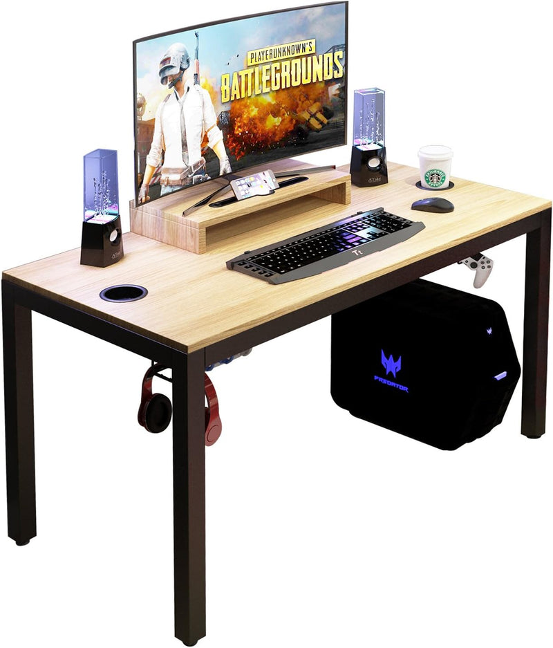 Gaming Computer Desk, 47 Inches Desk Gaming Table Workstation Desk with Display Stand and Cable Management and Headphone Holder, Teak BHUS-AC14BB - Puck's
