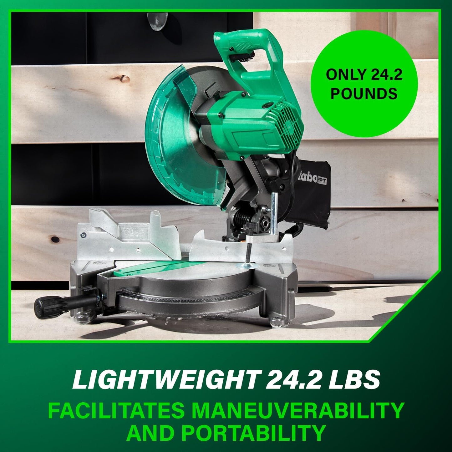10-Inch Compound Miter Saw, 15-Amp Power Saw with Large 10-Inch Table, Precision Miter Angles, Single Bevel 0-45°, 24T TCT Blade, Positive Stops, Lightweight Design, C10FCGS - Puck's