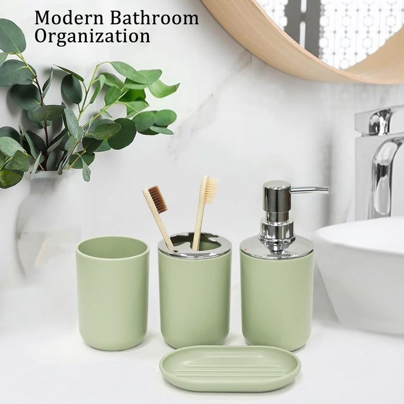6-Pieces Plastic Soap Dispenser Toothbrush Holder, Avocado Green - Puck's