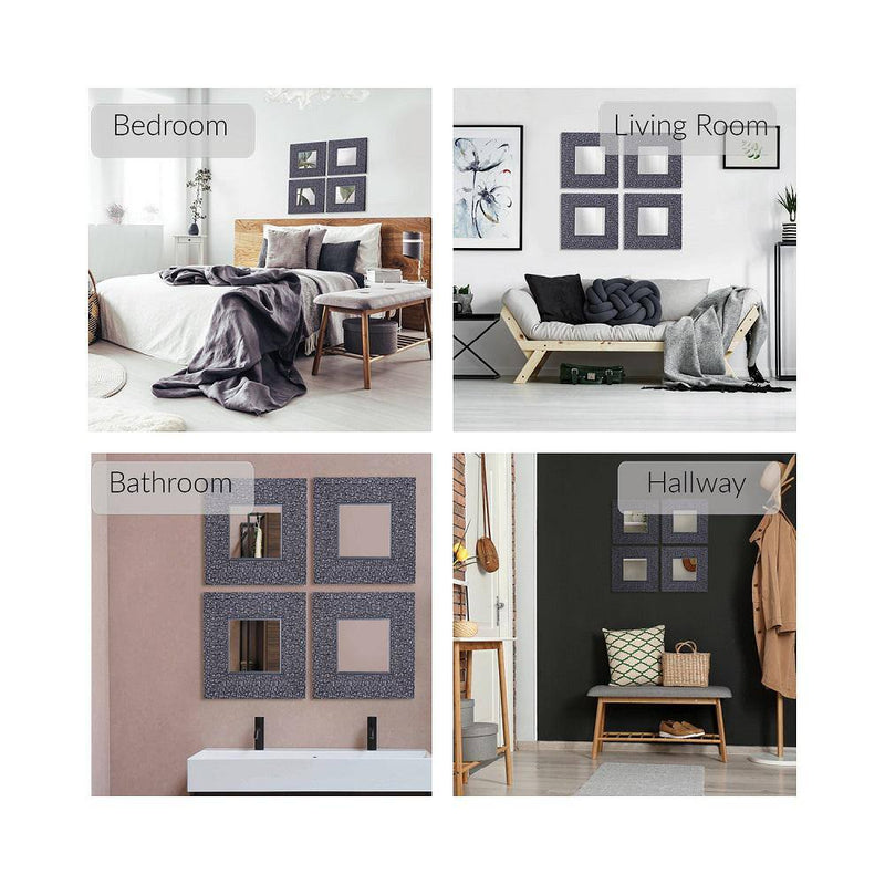 11.25 X 11.25 Inches Set of 4 Accent Wall Mirrors Silver Grey Mosaic Wall Decor - Puck's