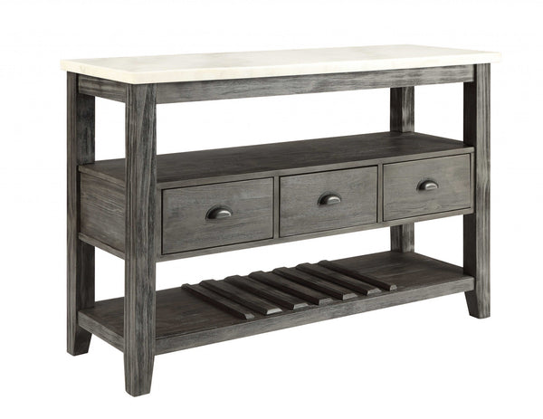 18" X 54" X 36" White Marble Gray Oak Wood Server-1