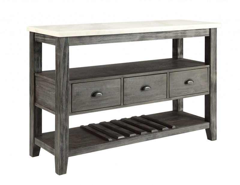 18" X 54" X 36" White Marble Gray Oak Wood Server-1
