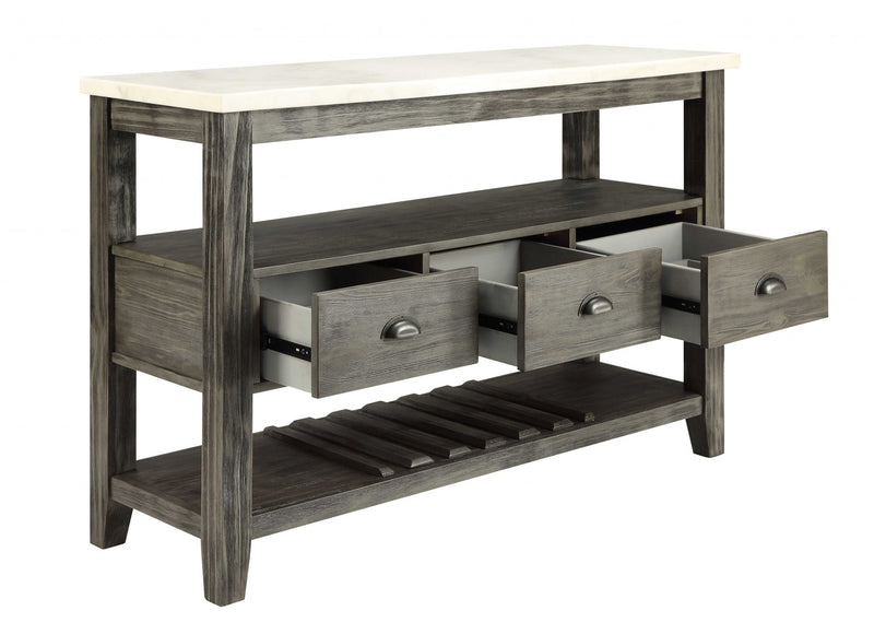 18" X 54" X 36" White Marble Gray Oak Wood Server-2