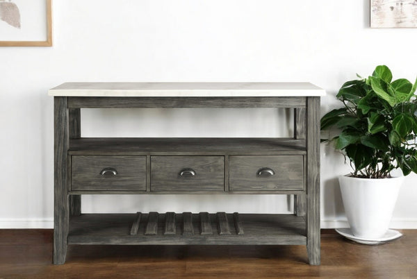18" X 54" X 36" White Marble Gray Oak Wood Server-0