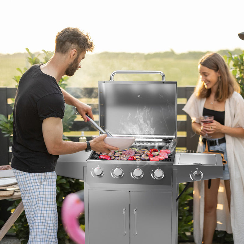 5-Burner Propane Gas Grill with Side Burner and 2 Prep Tables - Puck's