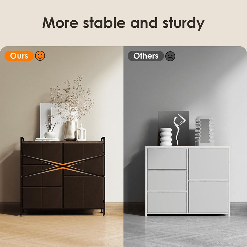 Dresser for Bedroom, Dresser for Closet with 5 Drawers, Small Fabric Dresser & Chests of Drawers for Kids Bedroom,Nursery, Living Room, Hallway (Brown) - Puck's