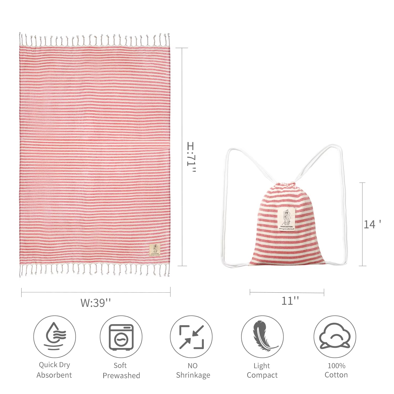 YEUZLICOTTON Hot Sale Luxury Striped Tassel 100% Cotton Sauna Spa Bath Towel for Home 100*180CM Travel Turkish Large Beach Towel - Puck's