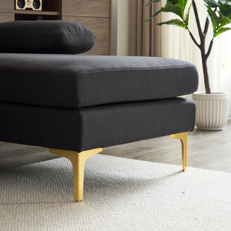 Sectiebank, U-vorm converteerbare bank set met zachte linnen stof, lounge slaapbank met Chaise voor woonkamer 4 zetels zwart - Puck's