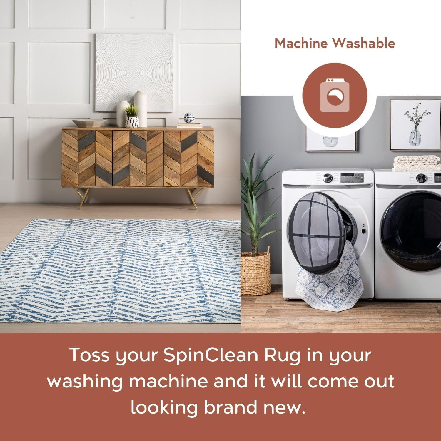 Machine Washable Geometric Area Rug, 5' X 8', Rosanne Blue - Puck's