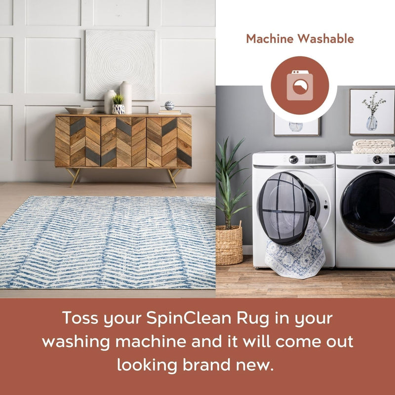 Machine Washable Geometric Area Rug, 5' X 8', Rosanne Blue - Puck's