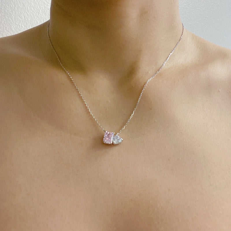 Double Stone Pendant Sterling Silver Necklace - Puck's