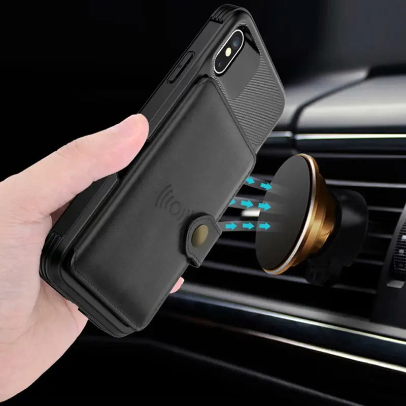 360 Protection Magnetic Leather Wallet Armor Case for iPhone - Puck's