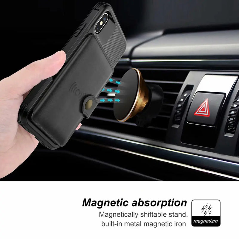 360 Protection Magnetic Leather Wallet Armor Case for iPhone - Puck's