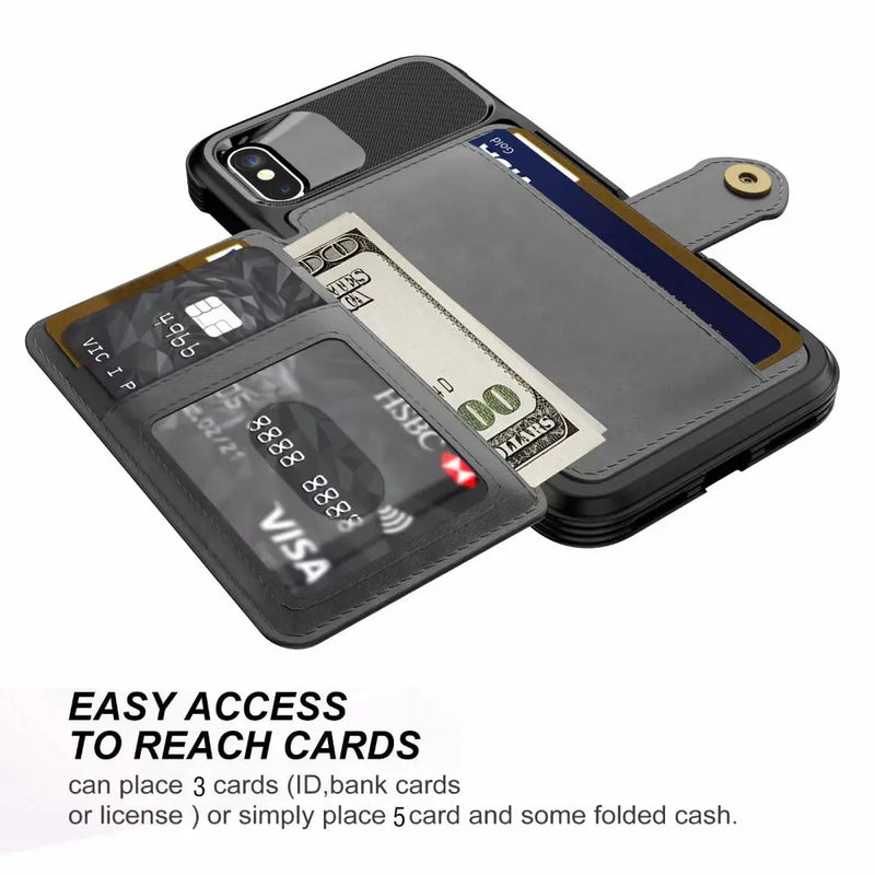 360 Protection Magnetic Leather Wallet Armor Case for iPhone - Puck's