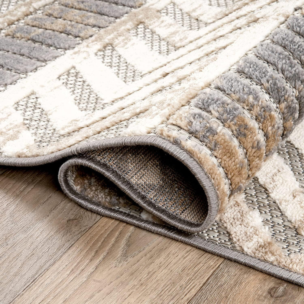 Distressed Geometric Indoor/Outdoor Runner Rug 2' X 7' Beige - Puck's