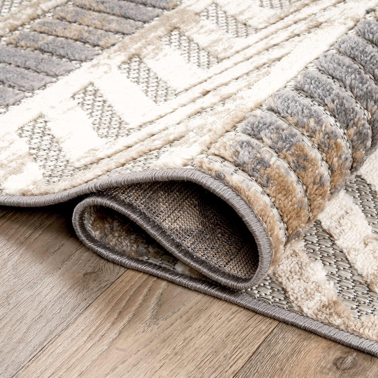 Distressed Geometric Indoor/Outdoor Runner Rug 2' X 7' Beige - Puck's