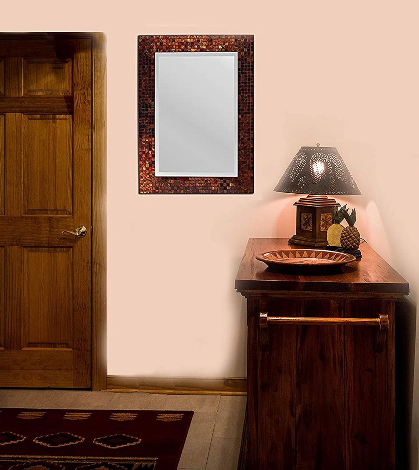 , Decorative Handmade Amber Rectangle Mosaic Beveled Wall Mirror, Frame Measures 31" X 23.5", Beveled Mirror Measures 24" X 15.5" Perfect for Housewarming Gift. (LP307) - Puck's