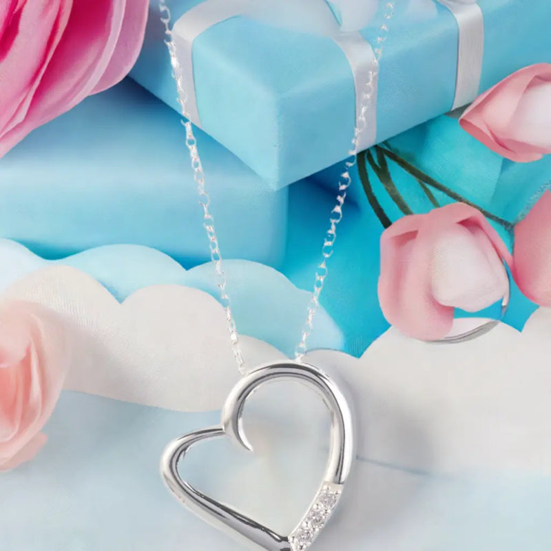 14K Silver Plated Necklace Love Heart Pave Pendant Necklace - Puck's