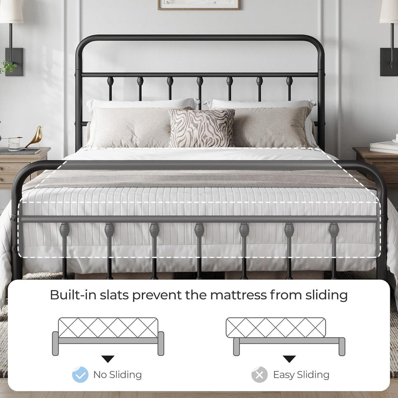 Classic Metal Platform Bed Frame Mattress Foundation with Victorian Style Iron-Art Headboard/Footboard/Under Bed Storage/No Box Spring Needed/Queen Size Black - Puck's