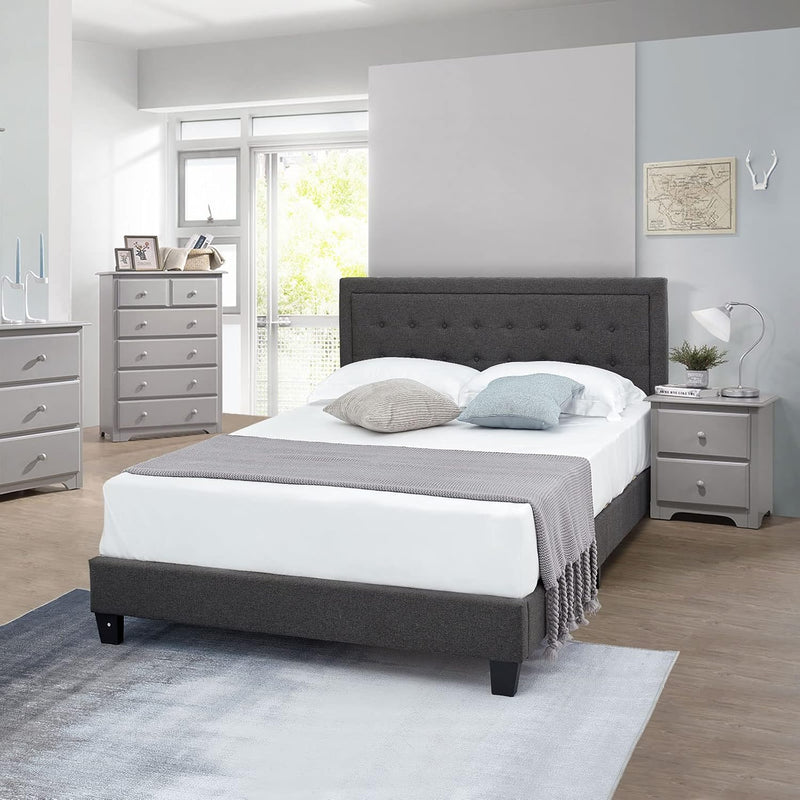 Queen Bed Frame, Upholstered Bed Frame with Adjustable Headboard, Button Tufted Platform Bed Frame / Mattress Foundation Noise Free / Wood Slat Support / No Box Spring Needed / Easy Assembly,Dark Grey - Puck's