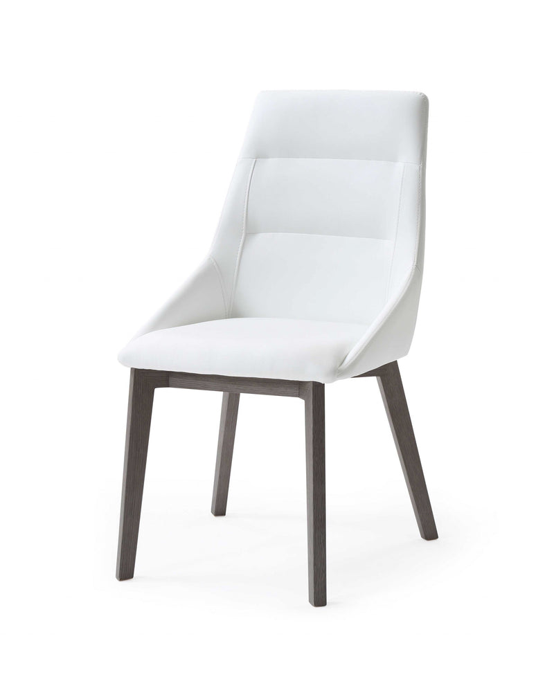 Set of Two White and Gray Upholstered Faux Leather Dining Side Chairs-3