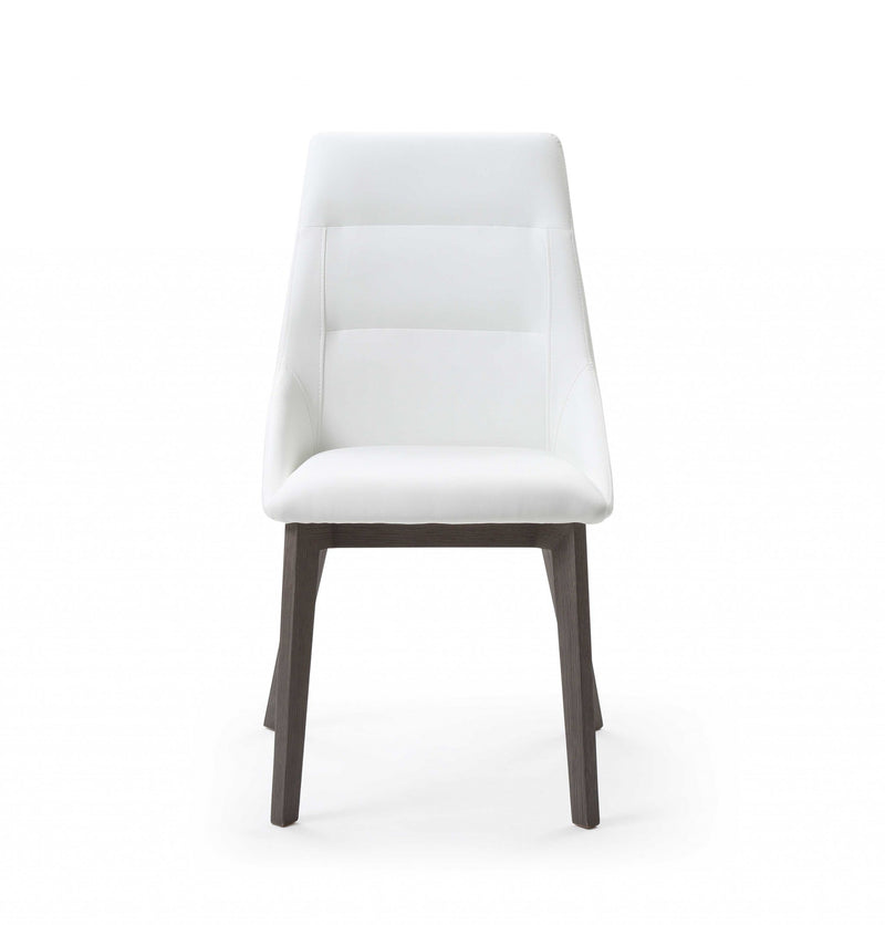 Set of Two White and Gray Upholstered Faux Leather Dining Side Chairs-4