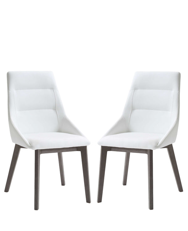 Set of Two White and Gray Upholstered Faux Leather Dining Side Chairs-0