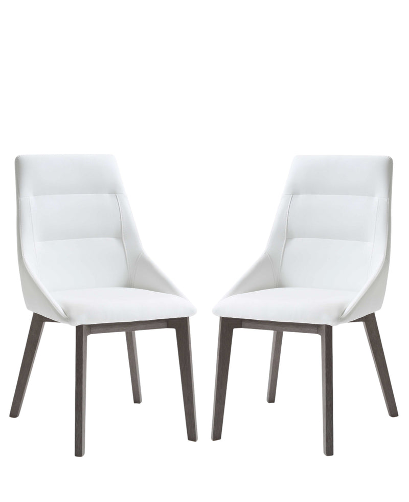 Set of Two White and Gray Upholstered Faux Leather Dining Side Chairs-0