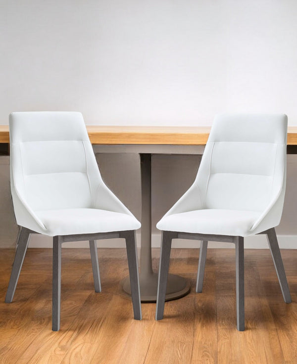 Set of Two White and Gray Upholstered Faux Leather Dining Side Chairs-1