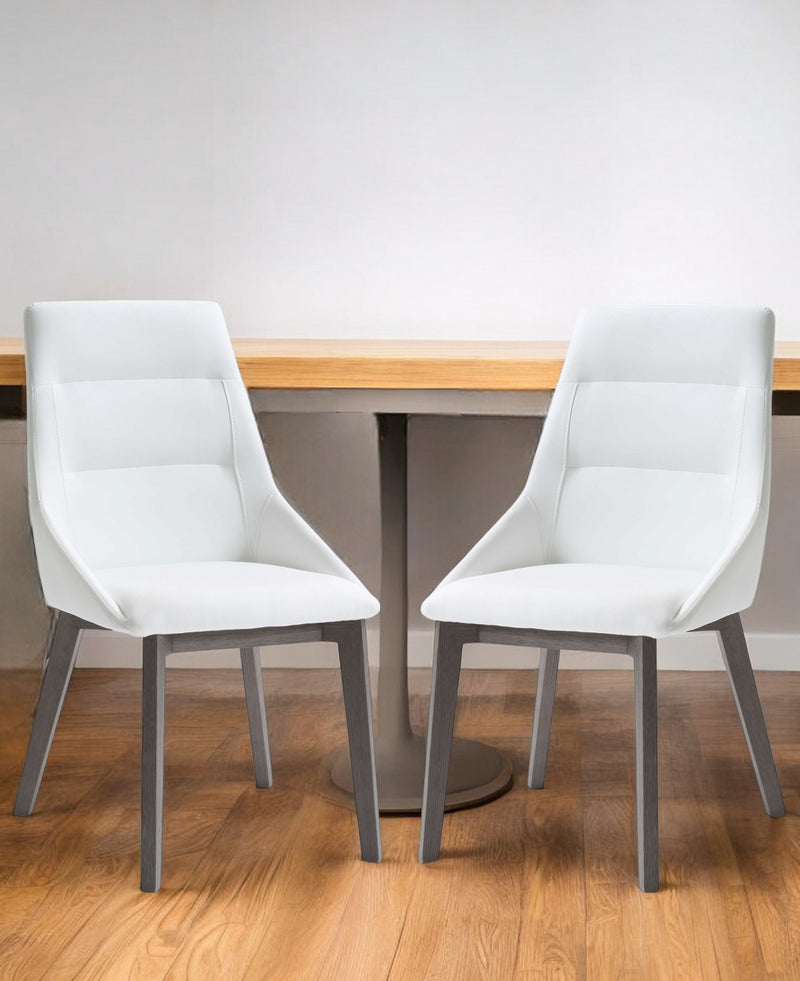 Set of Two White and Gray Upholstered Faux Leather Dining Side Chairs-1