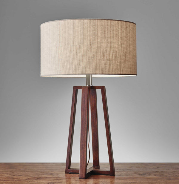 Walnut Wood Finish Linen Fabric Shade Table Lamp - Puck's