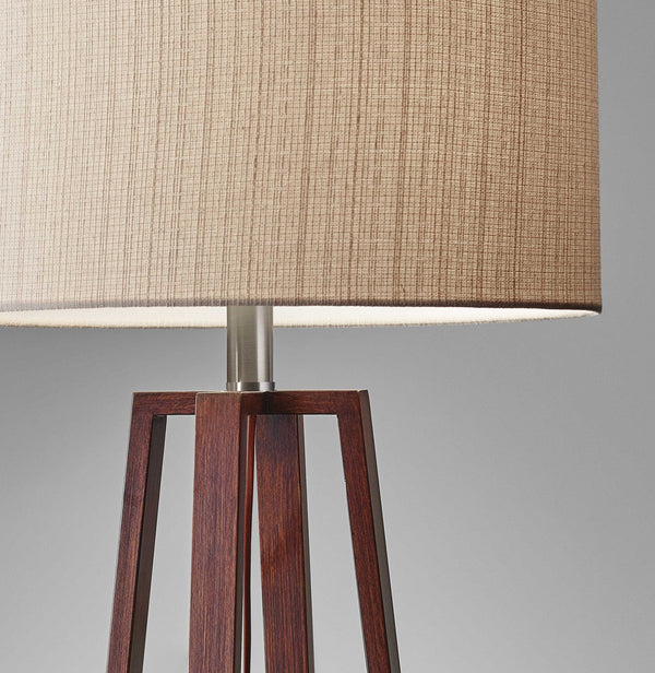 Walnut Wood Finish Linen Fabric Shade Table Lamp - Puck's
