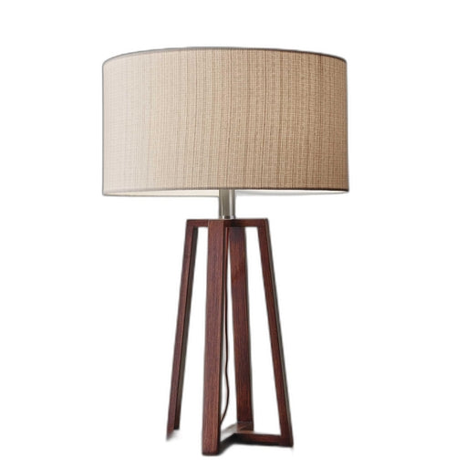 Walnut Wood Finish Linen Fabric Shade Table Lamp - Puck's