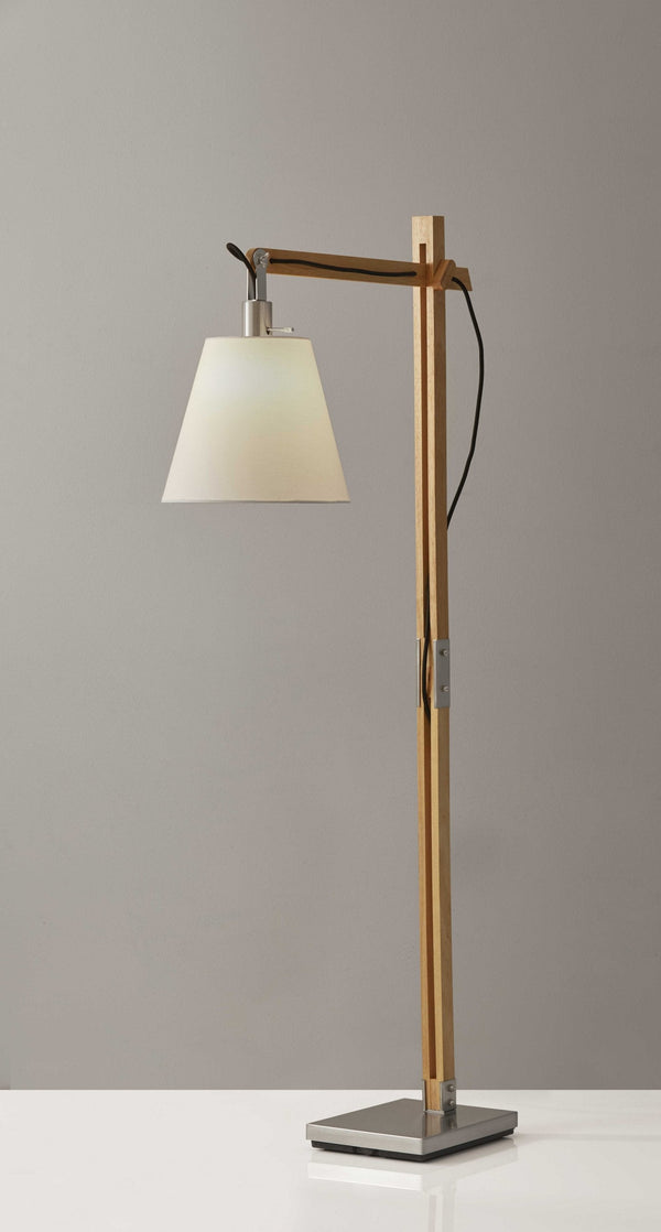 Natural Wood Floor Lamp with Adjustable Hinged Arm - Puck's