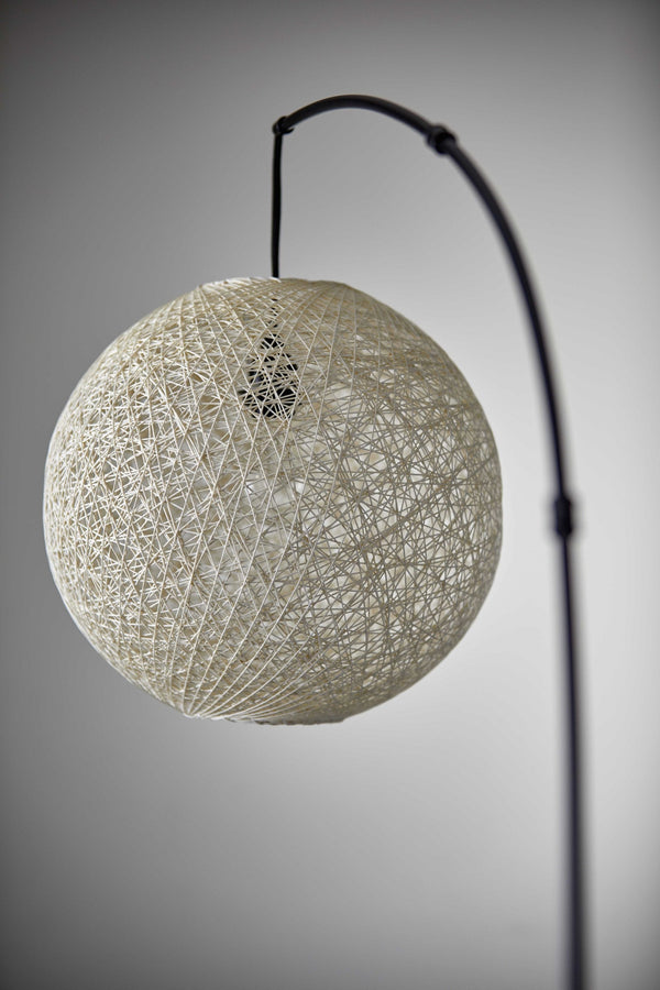 Floor Lamp with Bronze Metal Arc and Groovy Rattan String Ball Shade - Puck's