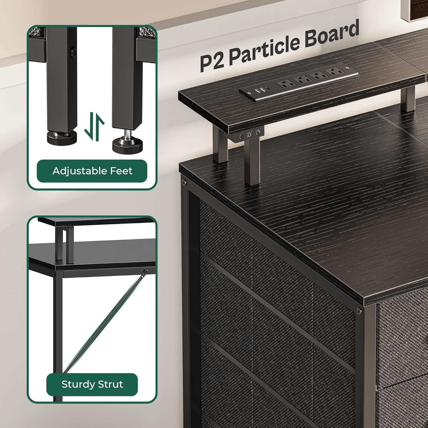 47 Inch Computer Desk with Power Outlets and LED Lights, Gaming Desk - Puck's