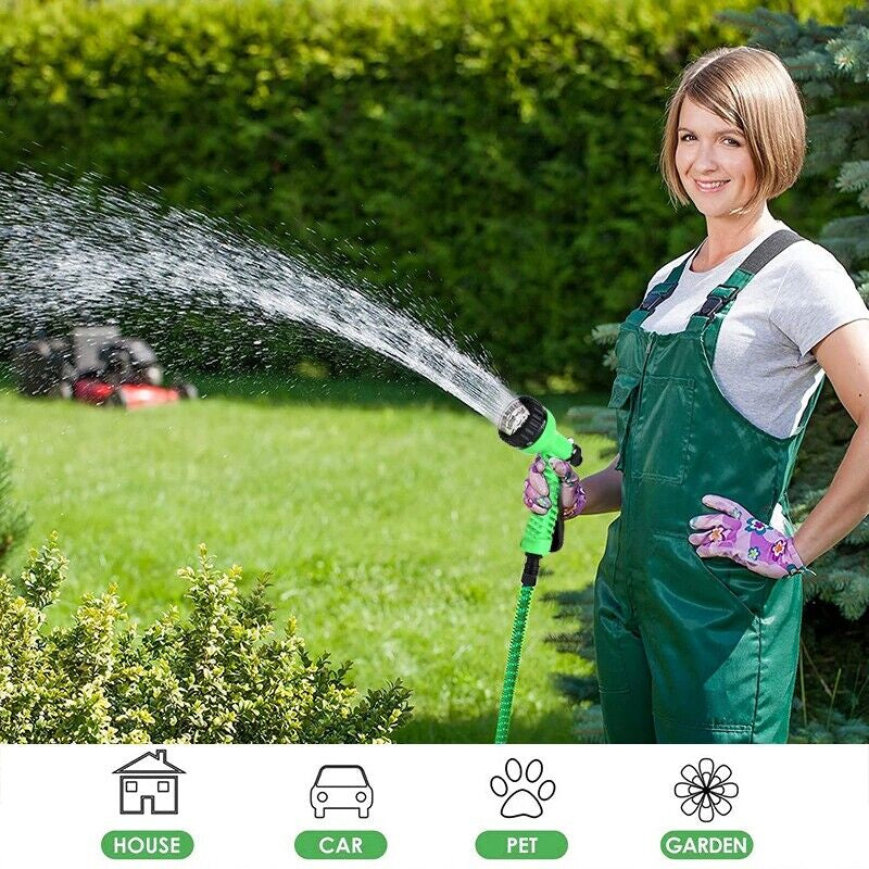 Expanding Expandable Flexible Garden Water Hose W Spray Nozzle 25, 50, 75, 100FT - Puck's