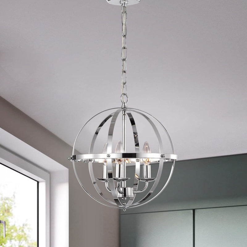 Modern Orb Chandelier - Small Globe Chandelier for Foyer, 3 Light Chrome Pendant for Kitchen - Puck's