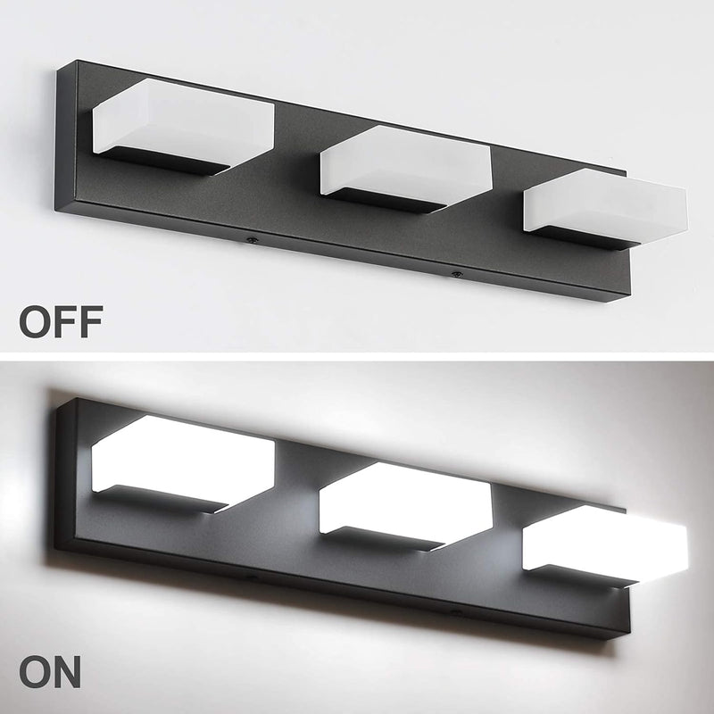 Black Vanity Light Fixtures Modern Bathroom Vanity Lighting 3 Light LED Vanity Lights over Mirror Bath Wall Lighting 6000K - Puck's