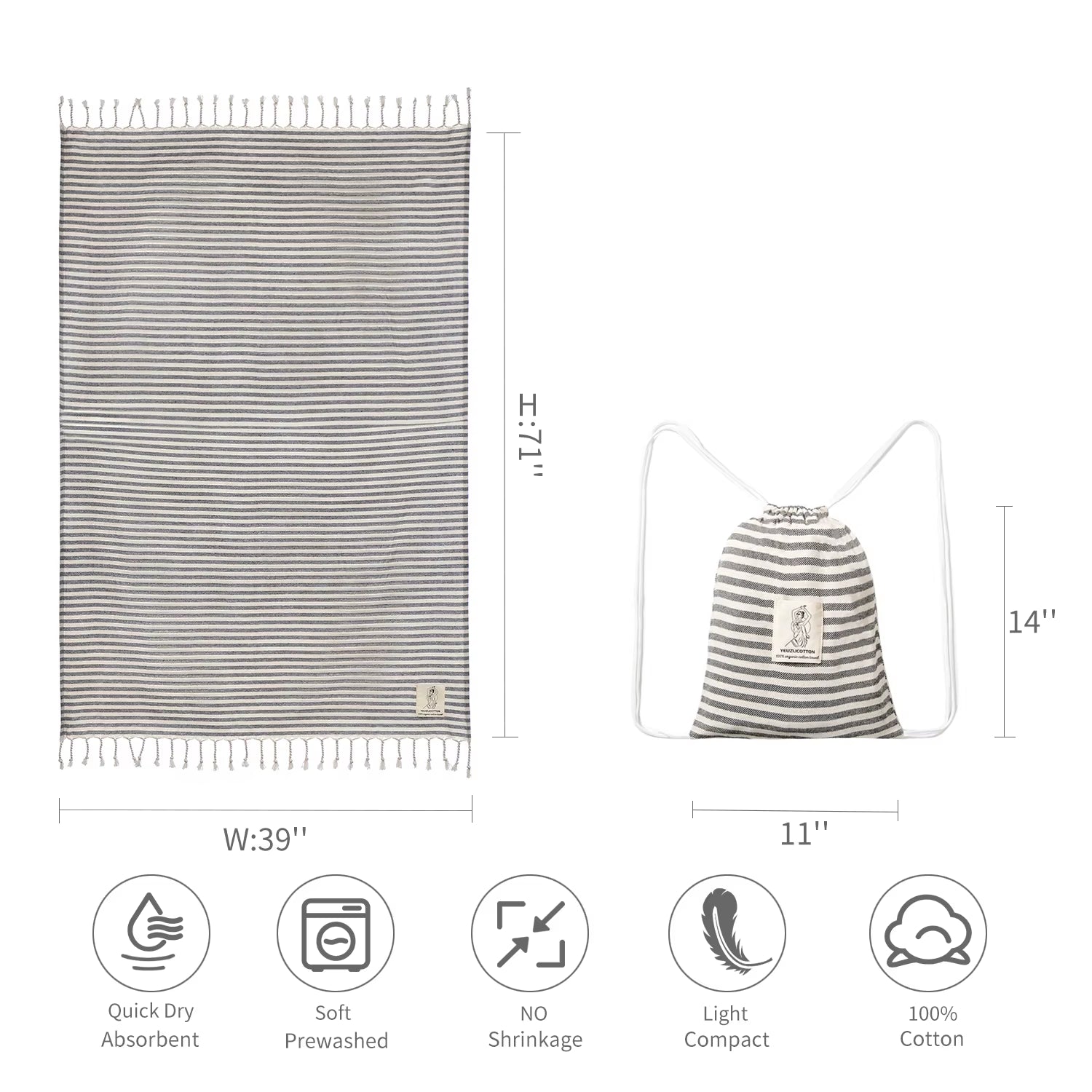 YEUZLICOTTON Hot Sale Luxury Striped Tassel 100% Cotton Sauna Spa Bath Towel for Home 100*180CM Travel Turkish Large Beach Towel - Puck's