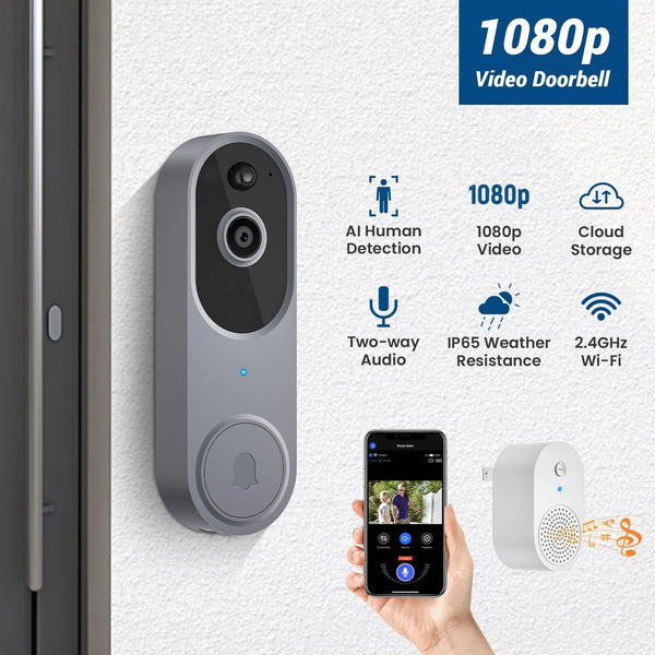 Wireless Doorbell Camera with Chime, Video Doorbell Security Camera with Batteries for Home - Puck's