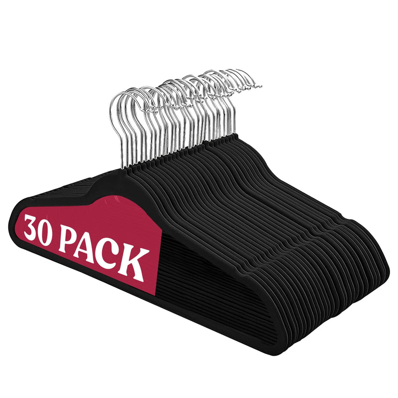 Lux Decor Collection Black Velvet Hangers Space Saving and Non-Slip Hangers - 30 Pack - Puck's