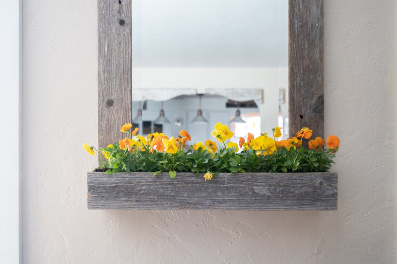 Rustic Weathered Gray Reclaimed Wood Plank Mirror with Shelf - Puck's