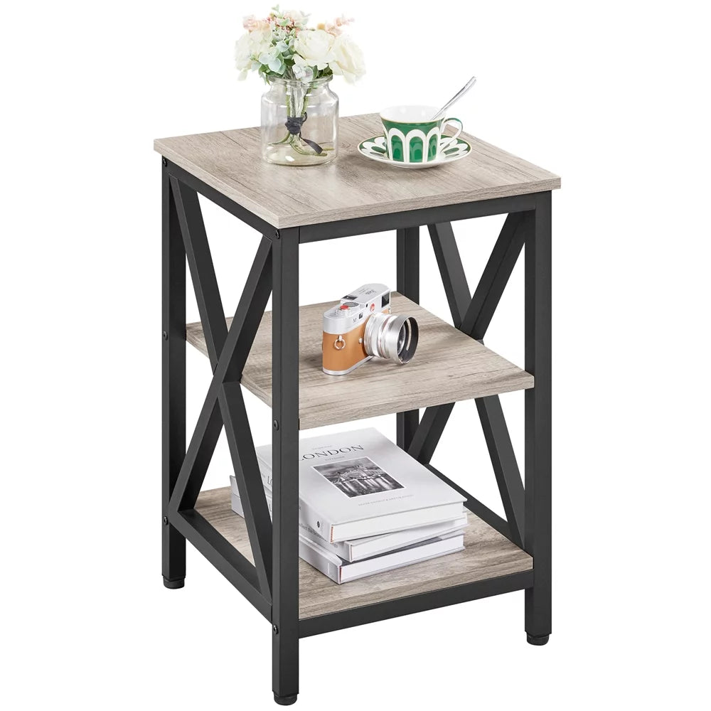 3 Tier X Frame Side Table for Living Room, Gray - Puck's